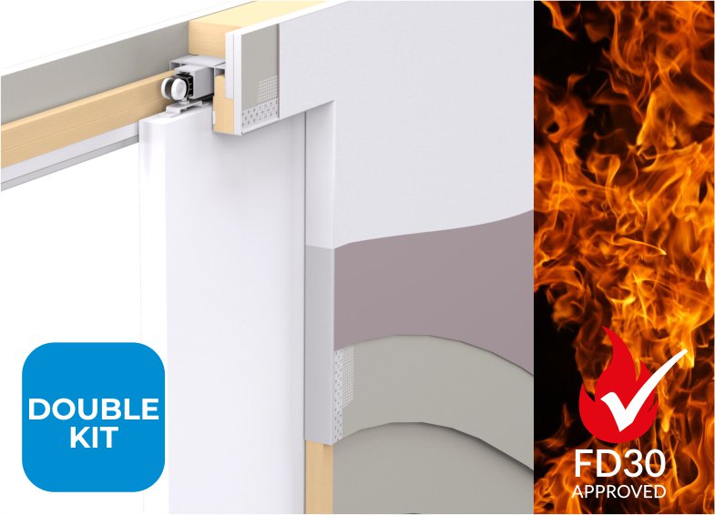 Enigma Concealed Double Fire Rated FD30 Pocket Door Kit