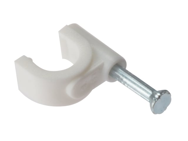 Cable Clip Round White c/w Hardened Masonry Nails